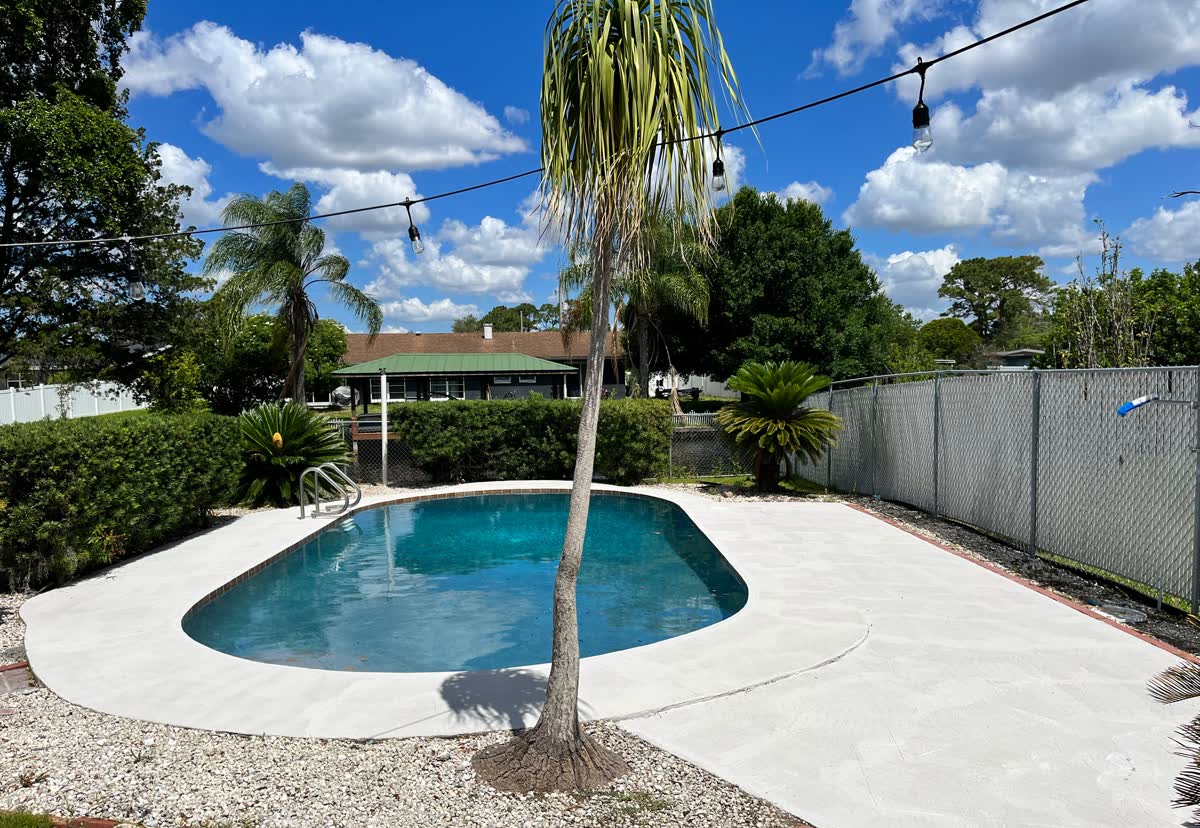 Backyard pool kept clear